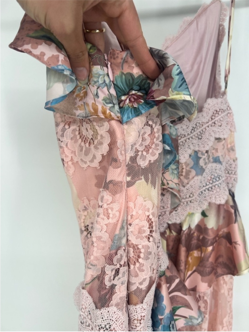 BHLDN Elora Pink Romantic Floral Lace Formal Bohemian Ruffle Maxi Dress Gown 10 - Picture 8 of 10